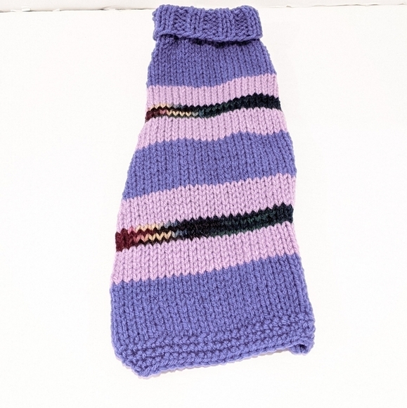 handmade hand knit purple striped dog sweater medium - Picture 3 of 7